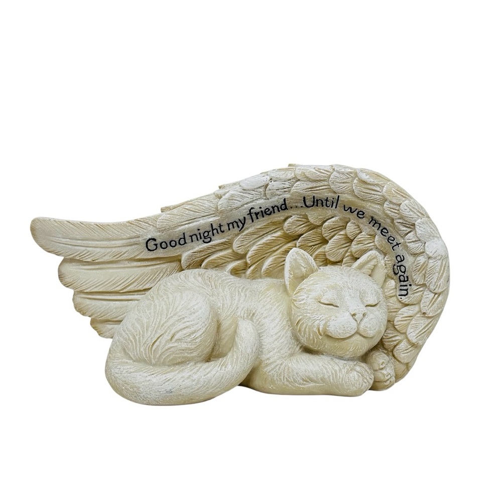 Cat Angel Memorial Figurine Statue Sleeping Kitty with Wings Napco Imports Resin